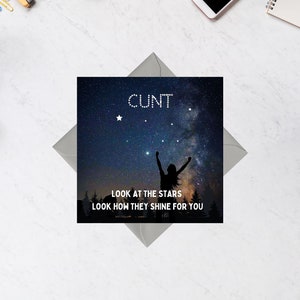 Look At The Stars How They Shine For You CUNT Funny Square Birthday Friendship Greeting Card