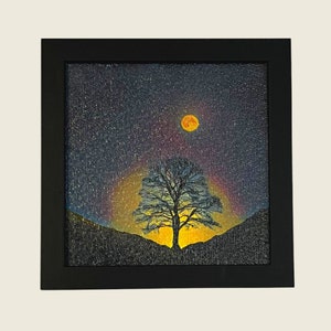 Sycamore Gap Evening Hadrian's Wall Northumberland, 16 x 16 cm, oeuvre d'art murale effet peinture à l'huile