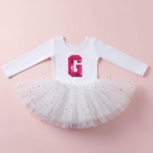 Sequin letter initial patch: tutu leotard