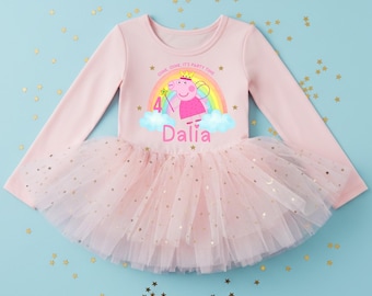 Vestido de cumpleaños inspirado en cerdo: leotardo de tutú con personalización