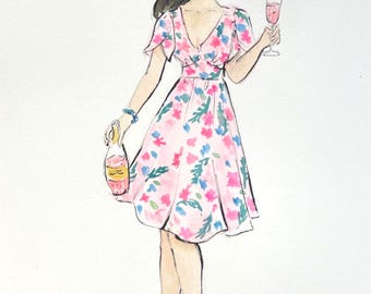 Retrato de moda personalizado, retrato de mujer con estilo, ilustración de atuendo personalizada, regalo elegante para ella, regalo para mamá fashionista