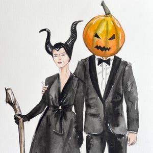 Hand Painted Halloween Costume Portrait: Custom Watercolor Illustration