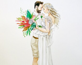 Hand Painted Watercolor Bridal Portrait, Custom Wedding Illustration, Personalised Wedding Portrait, Painting from Photo