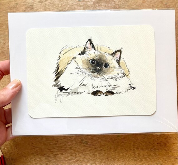 Handmade Mini Watercolor Pet Portrait: Custom Cat or Dog Art (4x6" or 5x7")
