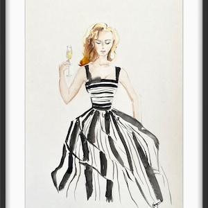 Champagne Chic, Original Fashion Artwork, Hand Painted Fashion Wall Art, Watercolor Painting, Fashion Illustration, Fashion Home Decor