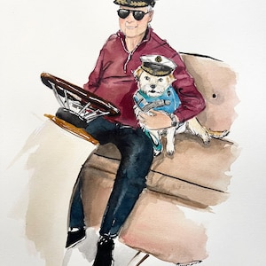 Man and His Dog Portrait, Pet Portrait, Human and pet custom portrait, Gift For Him, Dog Portrait, Man Cave, Gift for husband