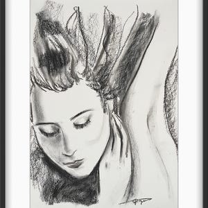 ORIGINAL DRAWING, Original charcoal portrait , charcoal drawing, charcoal art, Charcoal sketch, famale portrait