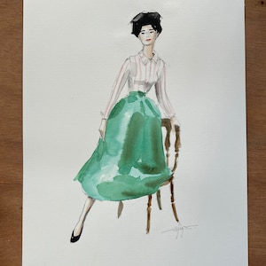 Handgeschilderde mode-illustratie, aangepaste mode illustratie portret, gepersonaliseerde mode kunst, handgeschilderde illustratie