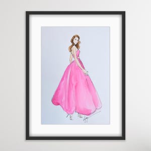 Original Fashion Artwork, Pink Dress, Hand-Painted Fashion Wall Art, Watercolor Painting, Fashion Illustration, Watercolour Fashion