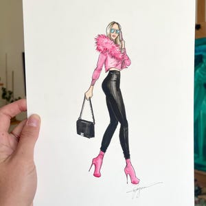 Original Fashion Artwork, Pink Lady,  Hand-Painted Fashion Wall Art, Fashion Illustration, Watercolour Fashion, Fashion Home Decor