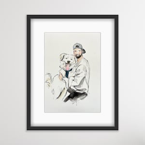 Man and His Dog Portrait, Pet Portrait, Human and pet custom portrait, Gift For Him, Dog Portrait, Man Cave, Gift for husband