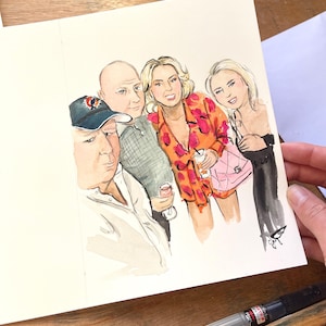 Carte postale personnalisée pour portrait de famille, portrait personnalisé, portrait à l'aquarelle, tableau de couple, illustration de couple, cadeau de fiançailles, fête des pères
