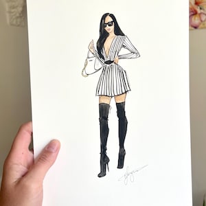 Original Fashion Artwork, Black and White Art,  Hand-Painted Fashion Wall Art, Fashion Illustration, Watercolour Fashion, Fashion Home Decor
