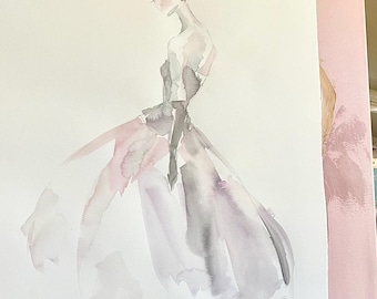 Custom Watercolor Fashion Illustration: Personalized Dress Sketch