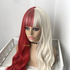 Half and Half Fresh Red Pearl White Platinum Blonde Long Straight Waves ...