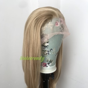 Ash Blonde Mixed Color Long Straight Hair Premium Synthetic Lace Frontal Wig Free Part