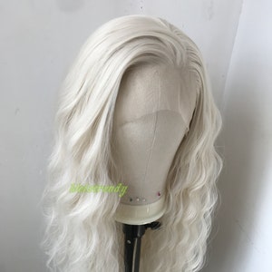 White Blonde | Platinum Blonde Long Waves Wig Premium Synthetic Soft Swiss Lace frontal Wigs Multi Parting