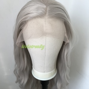 Pale Grey | Ash Blonde Long Water Waves Hair Synthetic Swiss Lace Frontal Wig Heat Safe Free Parting