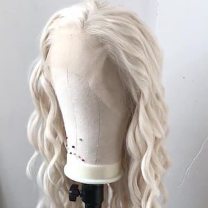 Beige Blonde 24in Long Beachy Wavy Hair Premium Synthetic Swiss Lace Frontal Wig Free Partting Heat Safe