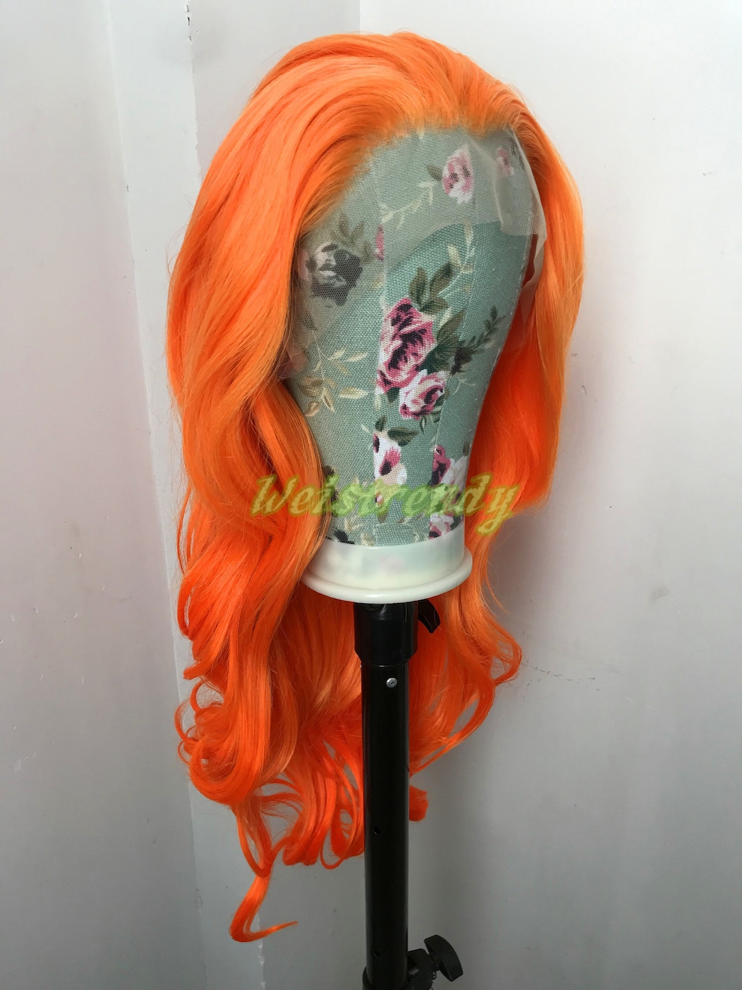 Orange Ombre Long Wavy Hair Premium Synthetic Lace Frontal Wig Heat Safe