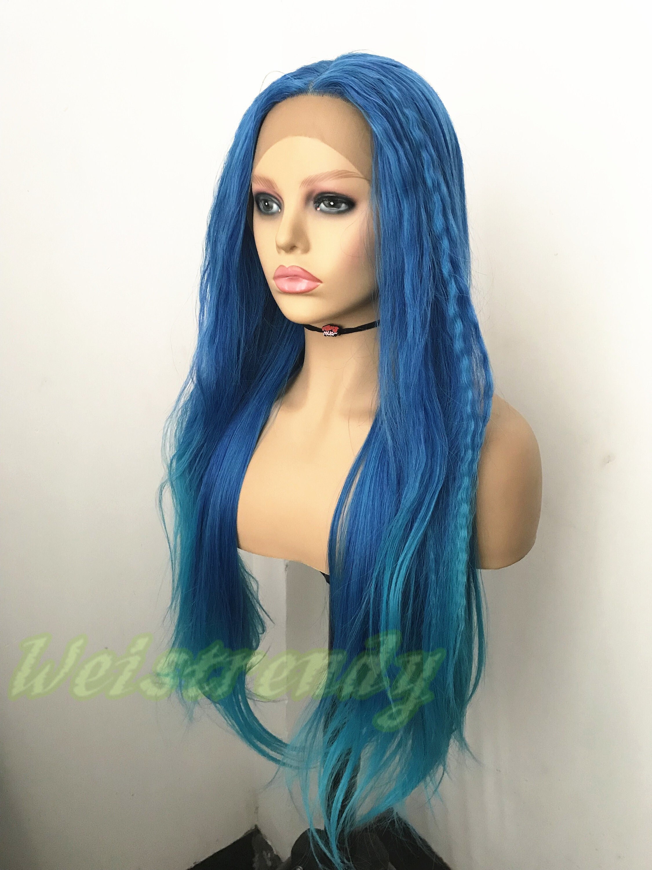 Mixed Blue Into Lake Blue Long Straight Hair Synthetic Swiss Etsy