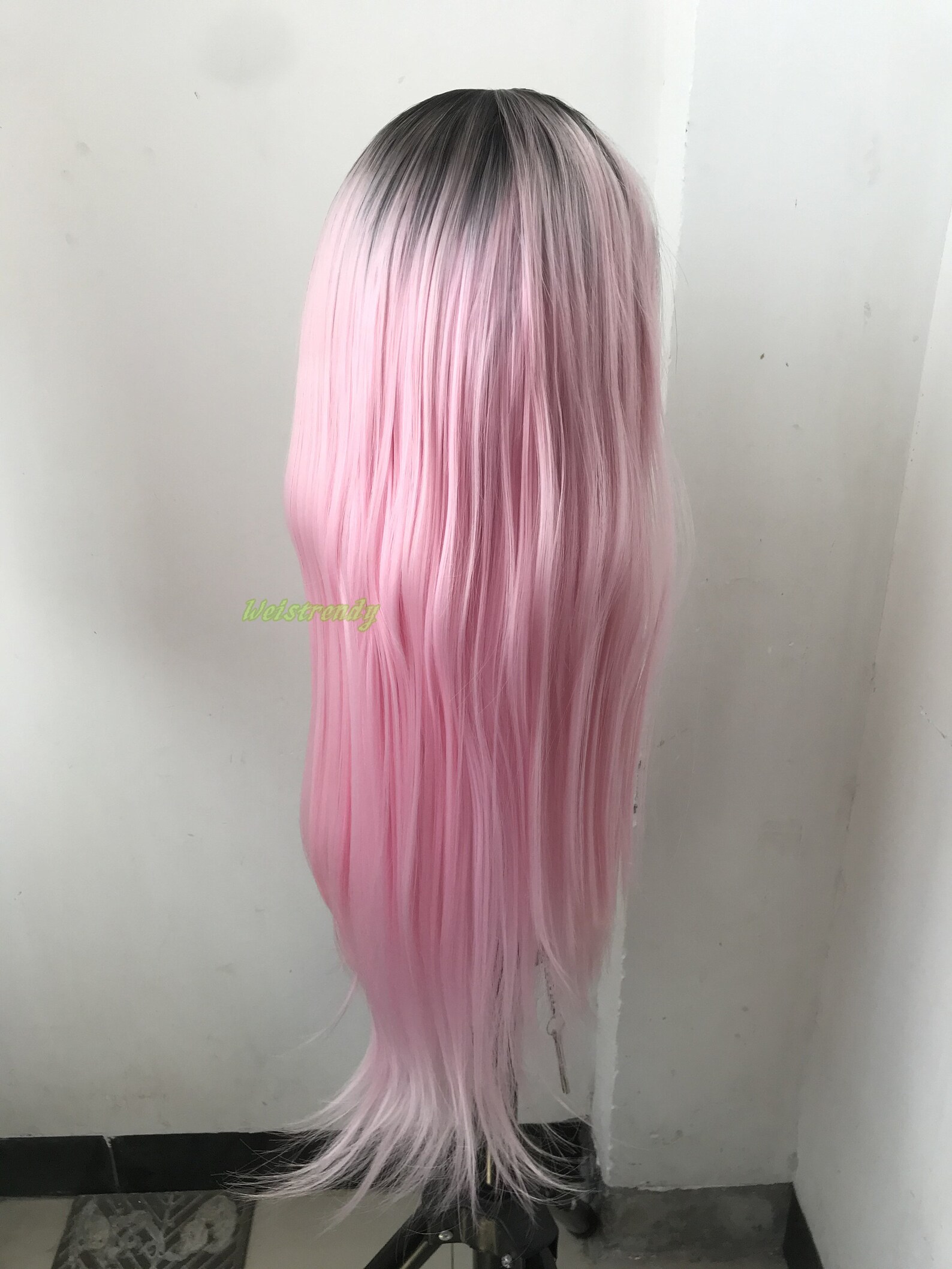 Rooted Ice Pink Ombre Long Straight Hair Synthetic Lace Front Etsy