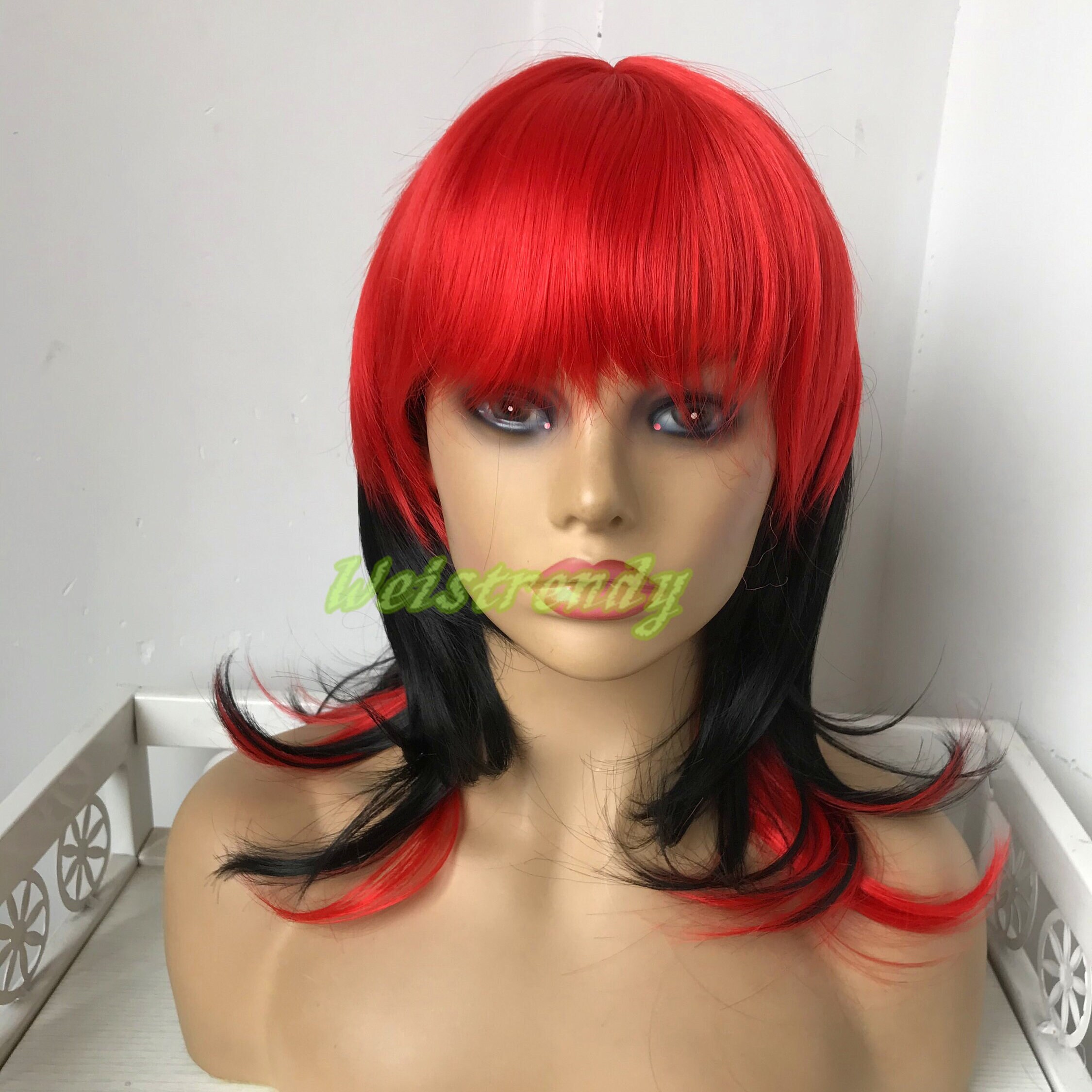 Red Black 14in Mullet Layer Hair Wigs Bangs/fringe Premium Etsy