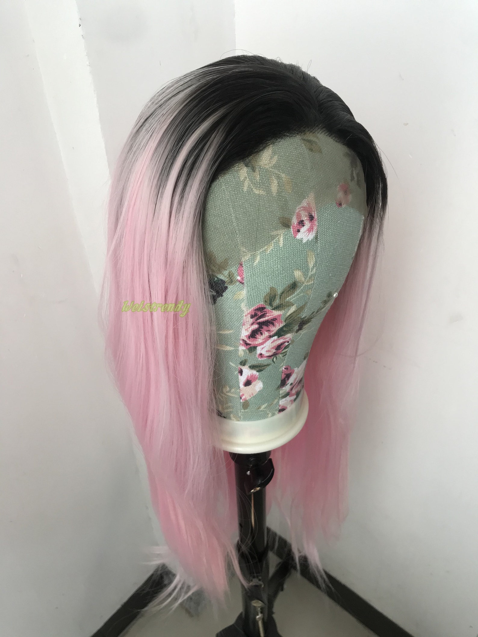 Rooted Ice Pink Ombre Long Straight Hair Synthetic Lace Front Etsy