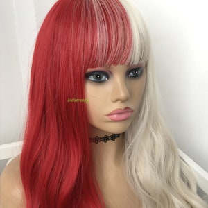 Half and Half Fresh Red Pearl White Platinum Blonde Long Straight Waves ...