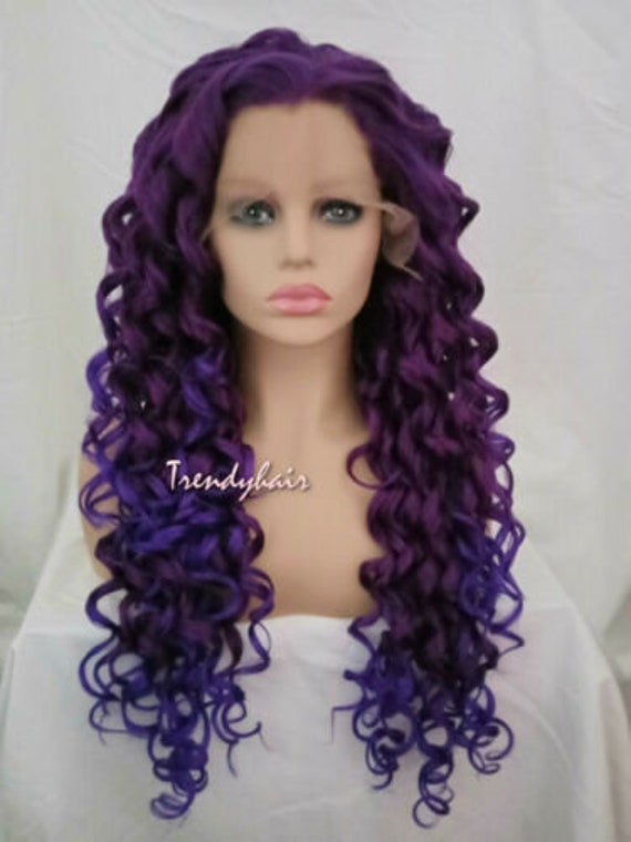 Gradient Purple Afro Curly Wig Lace Front Long Heat Resistant Etsy
