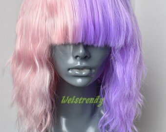 Half And Half Pastel Pink Pastel Lavender Blend Short Straight Etsy Uk