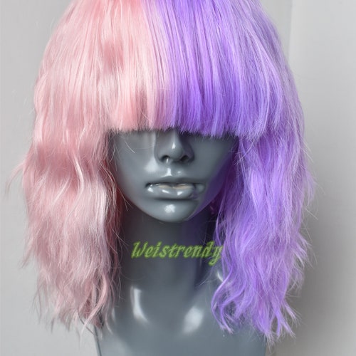 Half And Half Pastel Pink Pastel Lavender Blend Short Straight Etsy Finland