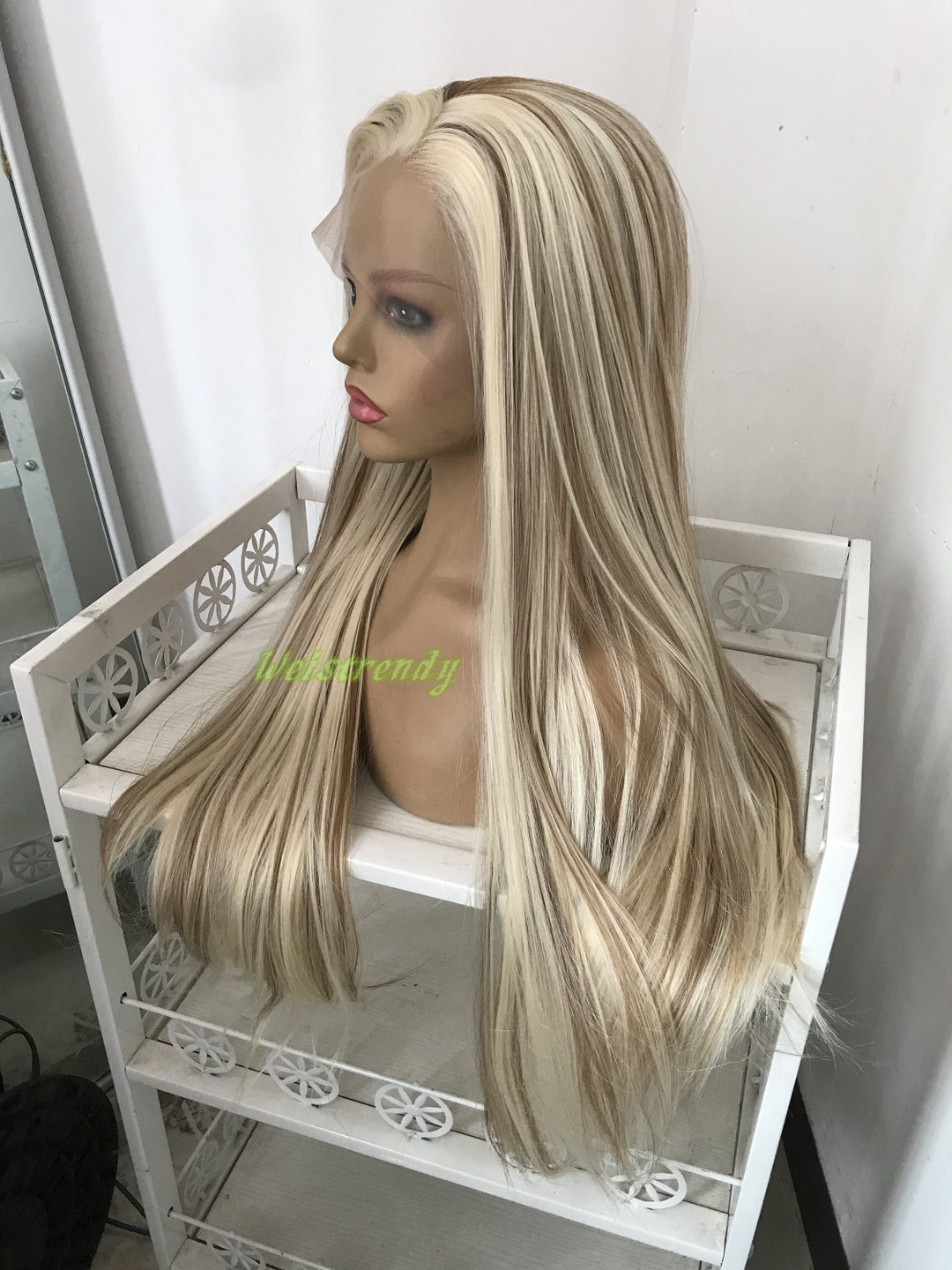 Mixed Blonde Brown Long Straight Wigs Premium Synthetic Fibre Heat Safe Glueless Lace Frontal Wig