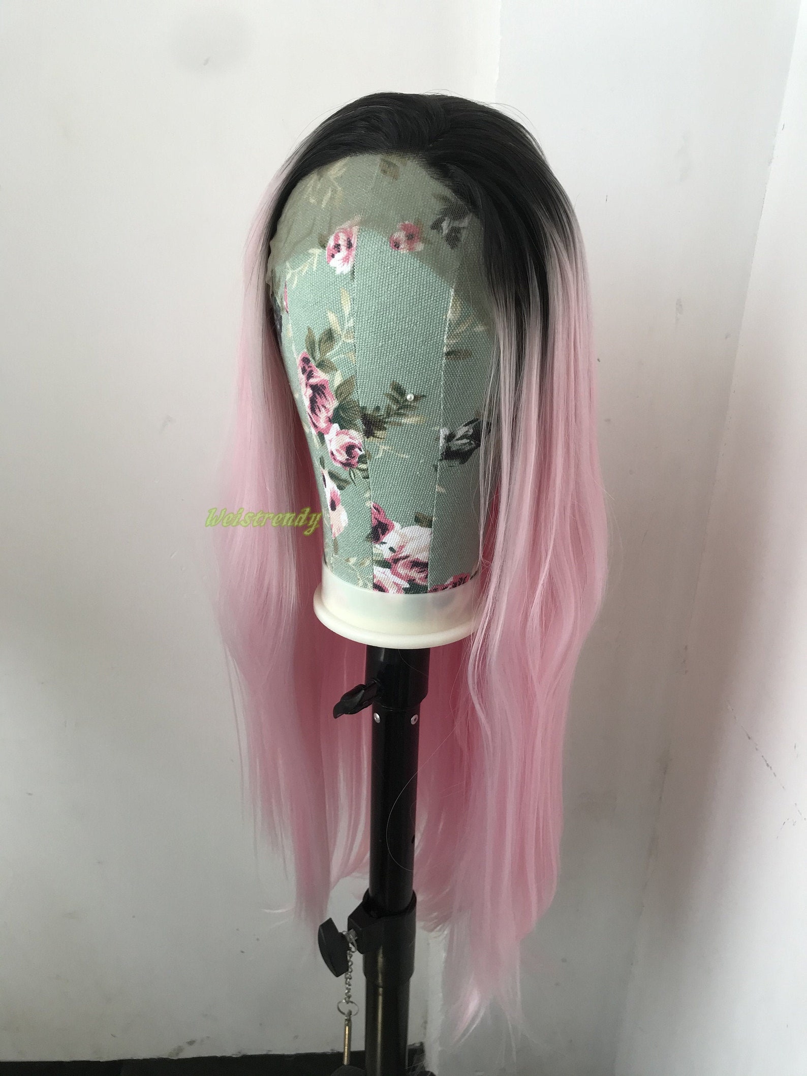 Rooted Ice Pink Ombre Long Straight Hair Synthetic Lace Front Etsy