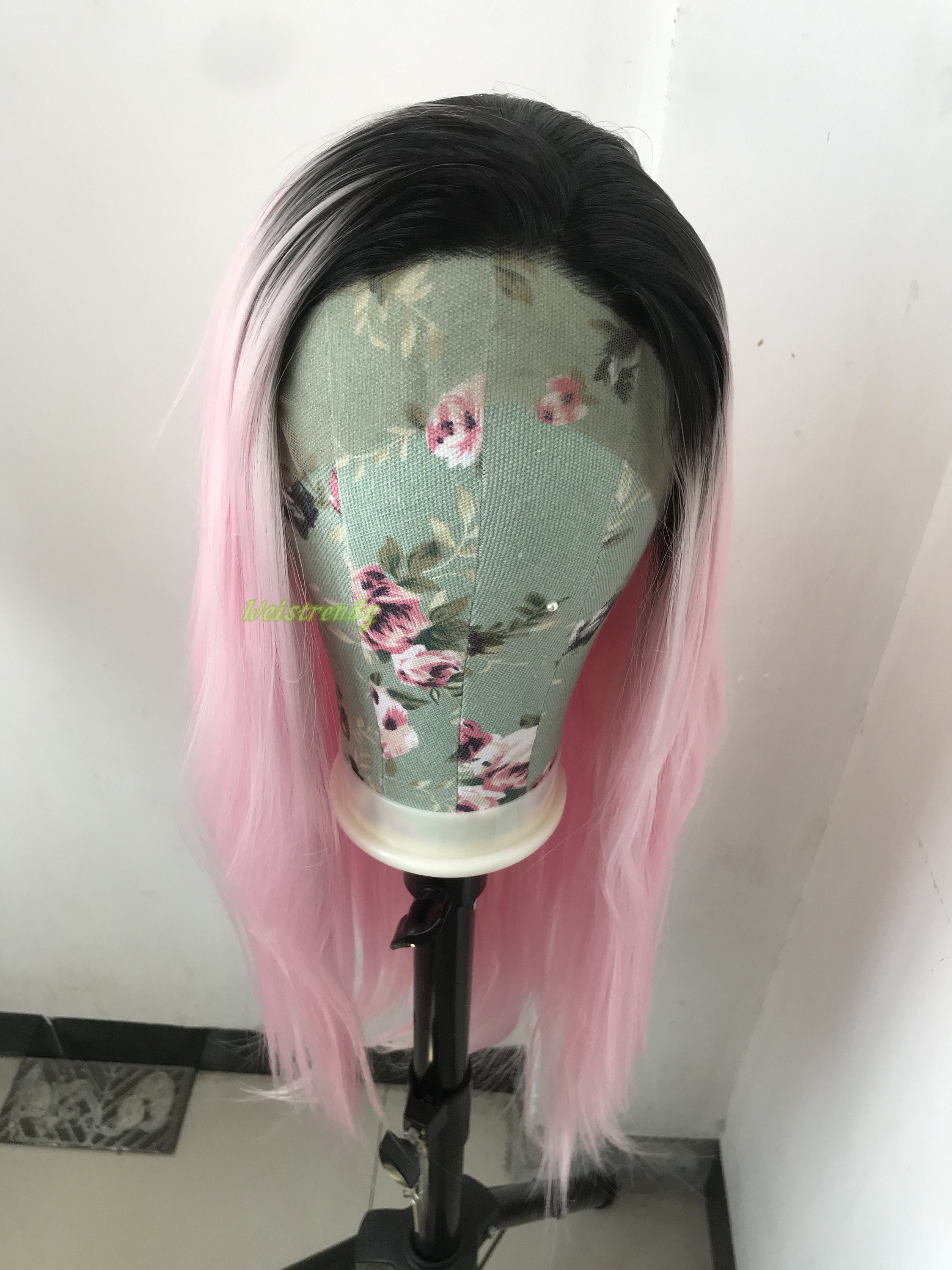 Rooted Ice Pink Ombre Long Straight Hair Synthetic Lace Front Etsy