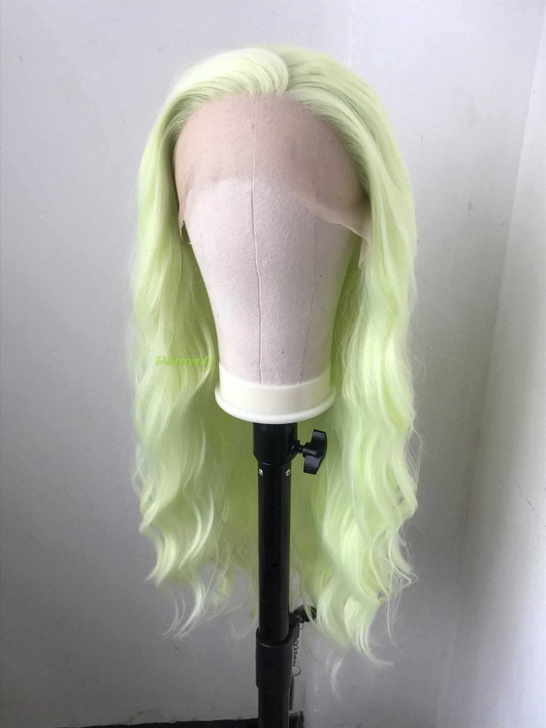 Lime Green | Pastel Green Long Beachy Waves Hair Synthetic Swiss Lace Front Wig Side Parting Heat Friendly