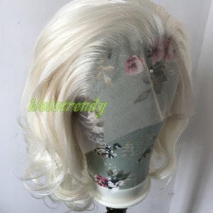 Platinum Blonde Medium Length Waves Hair Premium Synthetic Soft Swiss Lace frontal Wig Free Part Heat Friendly