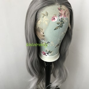 Realistic Dark Grey | Silver Grey into Light Grey | White Grey ends Long Straight Wavy Hair Premium Synthetic Lace frontal Wig Multi Part