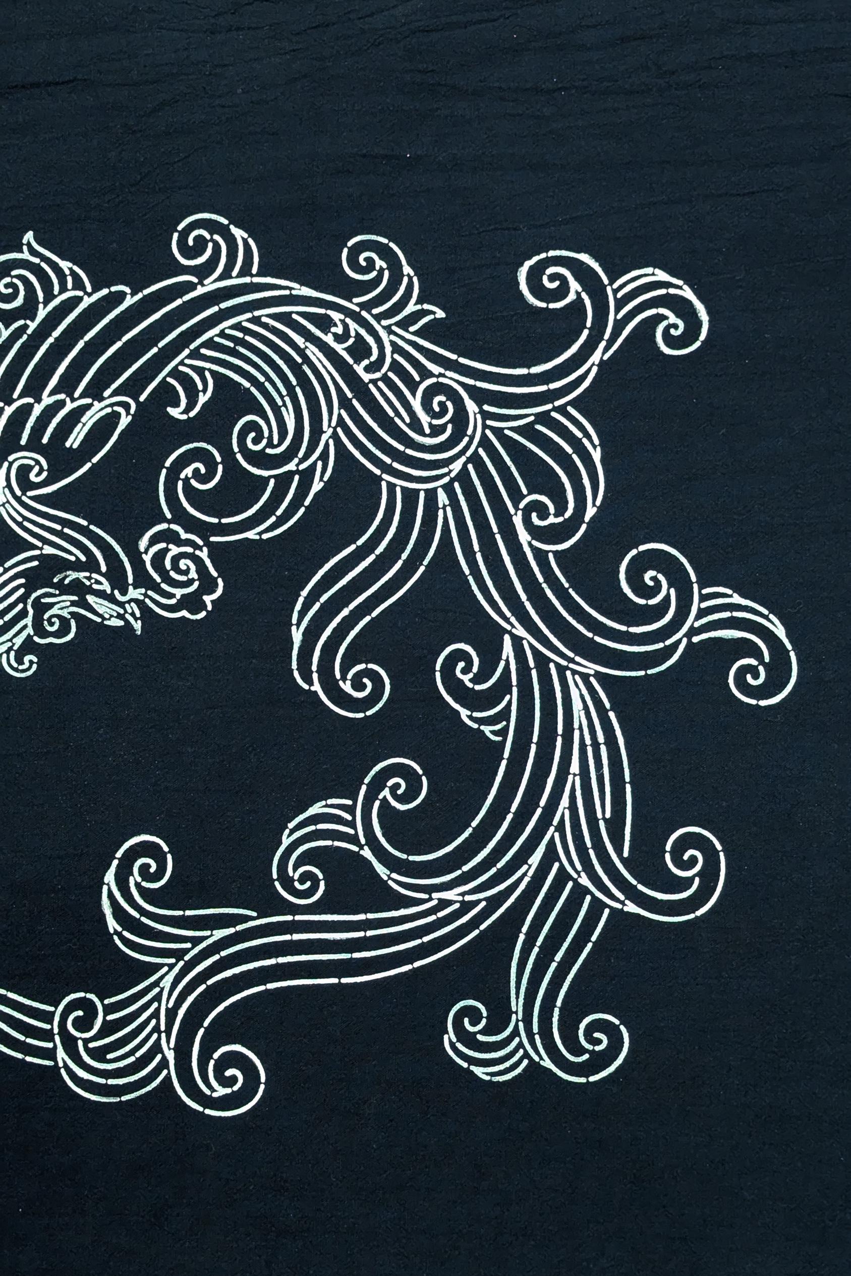 Phoenix Sashiko Panel: Hand-dyed Indigo Cotton Embroidery Fabric