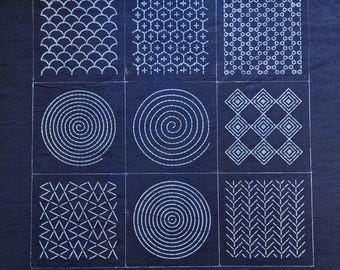 Sashiko Fabric Panel – Indigo Cotton (46 x 46 cm) (S027*S035)