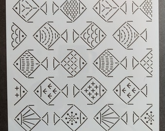 Pochoir Sashiko avec petit motif de poisson pour le matelassage et la broderie à la main Pochoir fini mat