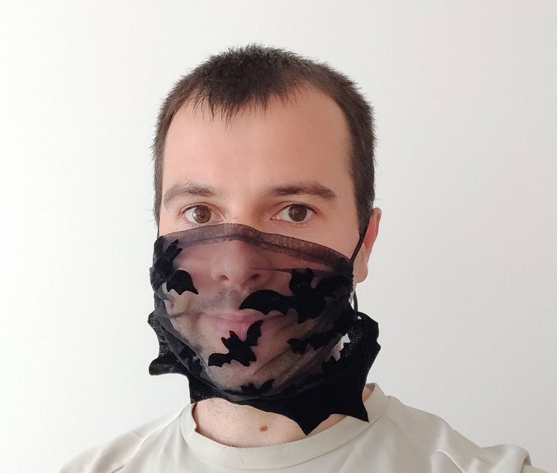 Bat Halloween Tulle Mesh sheer Face Mask lightweight light Etsy