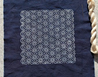 Sashiko Asanoha Sampler Kit – Vorgefertigte Stoffe mit Faden & Nadel | Japanische Stickerei DIY | Anfängerfreundlich