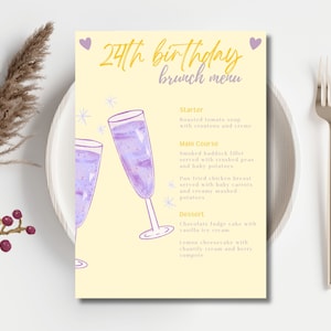 Lila Gelb Bachelorette Party Menü Vorlage, Mädchen-Geburtstags-Party-Menü, Bachelorette Wochenende einladen, letztes Rodeo, Geburtstag einladen