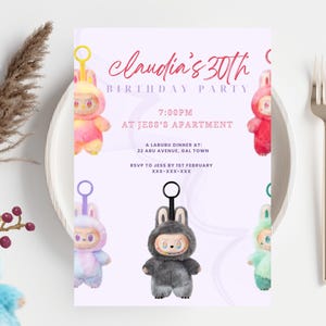 Labubu Invitation Party Template, Printable Labubu Invite, Editable Download, Pop Mart Birthday Rare Labubu Monster Big into Energy Theme