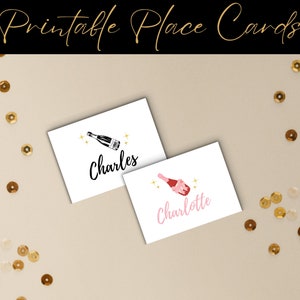 Plantilla de tarjeta de presentación, plantilla elegante de tarjeta de lugar de Año Nuevo, tarjetas de presentación imprimibles, plantilla de tarjeta de lugar minimalista moderna, descarga instantánea