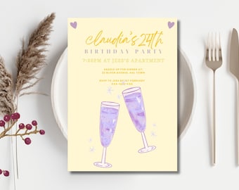 Purple Birthday Invite, Pink and Purple, Wavy, Squiggly, Birthday Party, Printable Invitation, Digital Template, INSTANT DOWNLOAD