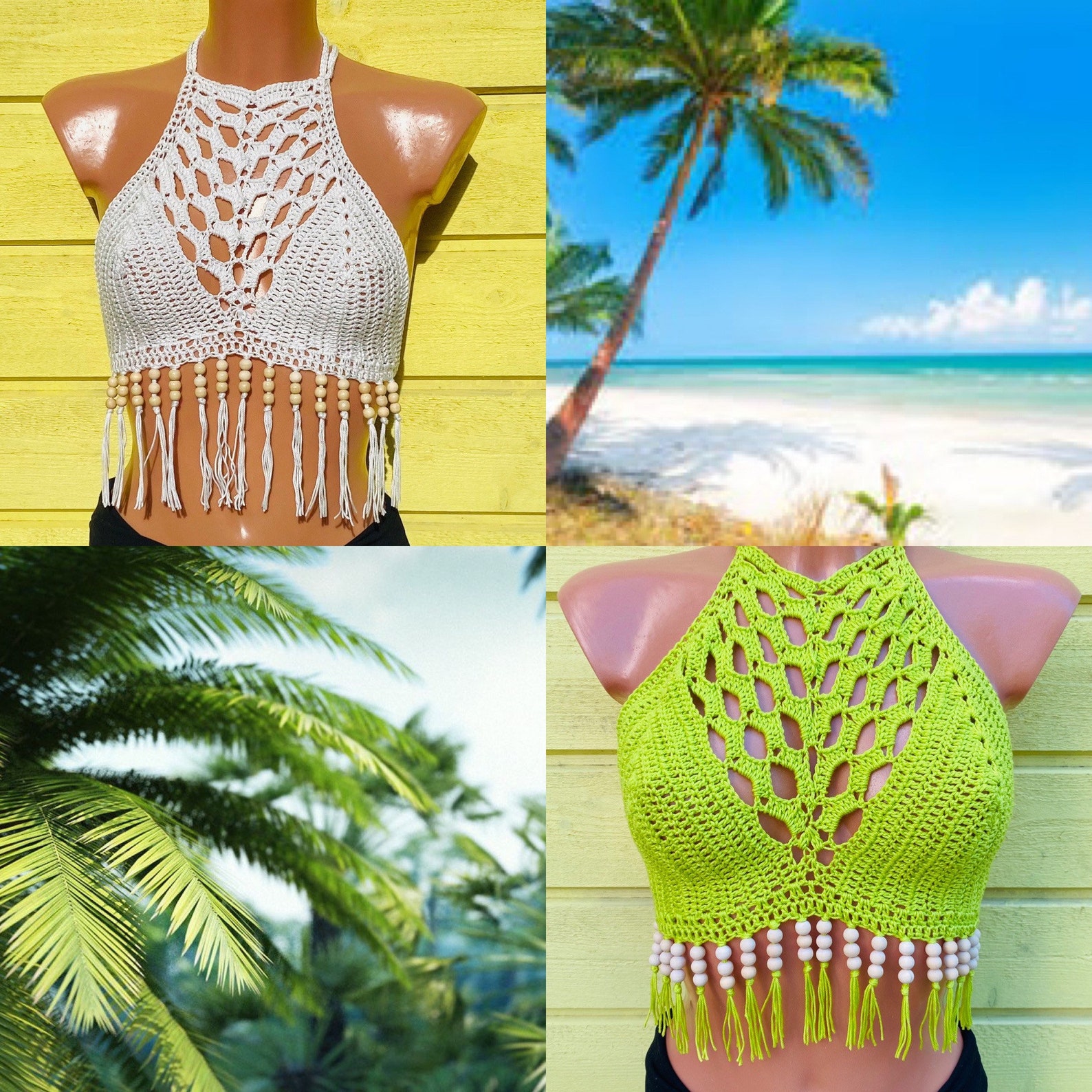 Bright Lime Green Crochet Crop Top/ Crochet Bralette/ Fringe Etsy