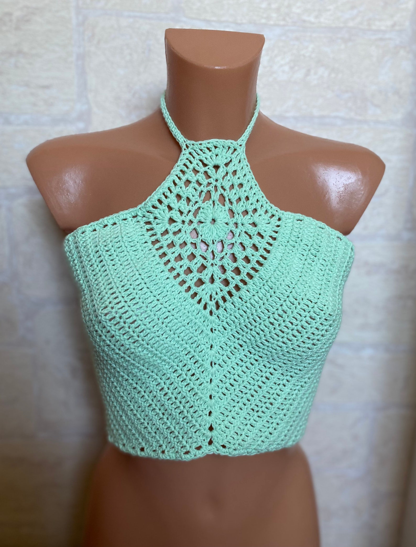 Mint Green Crochet Crop Top/Crochet Halter Top/Crochet Etsy