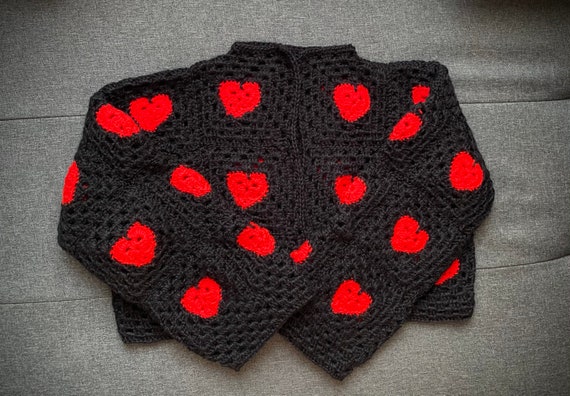 Cropped Crochet Hearts Cardigan/granny 